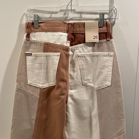 NWT Alice + Olivia Brown Patchwork Wide Leg Gaucho Cropped, Size 26 - Picture 5 of 16